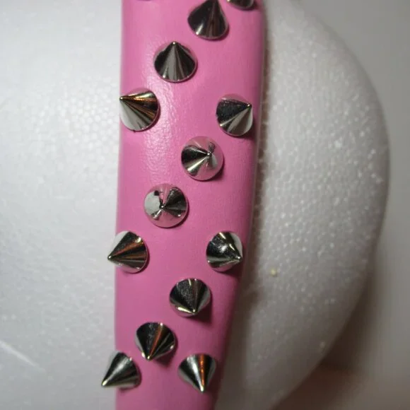 1 Black & 1 Pink Pleather Studded Spiked Headband Punk Alternative Goth Emo New - Picture 8 of 14